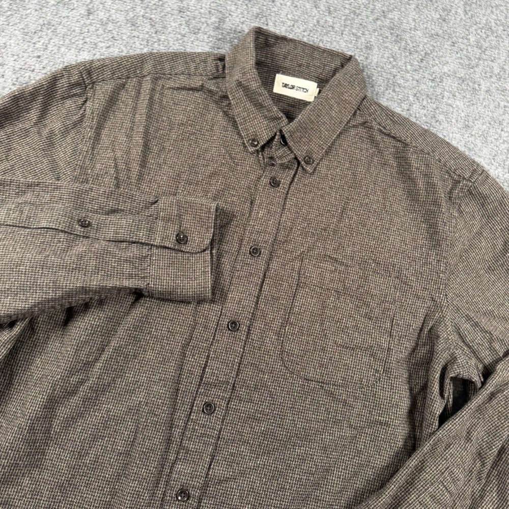 Taylor Stitch Button Down Shirt Mens 42 Brown Houndstooth Long Sleeve Casual